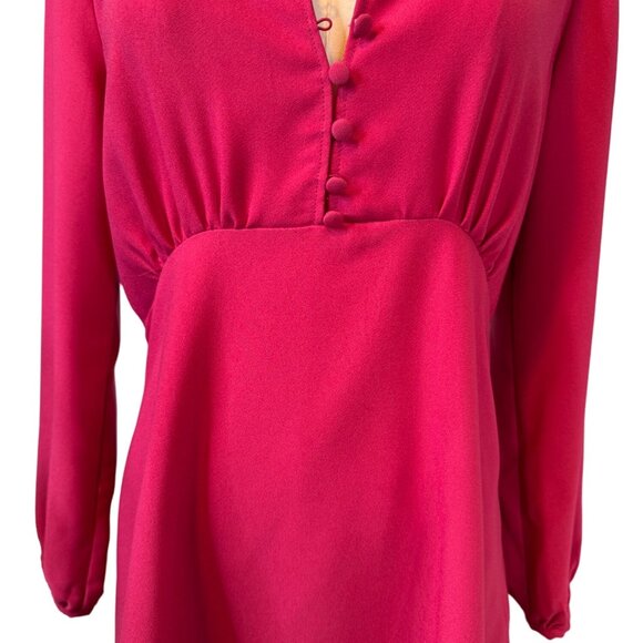 ZARA M Vintage-Inspired Fuchsia Dress Button Front & Long Sleeves - Picture 7 of 15
